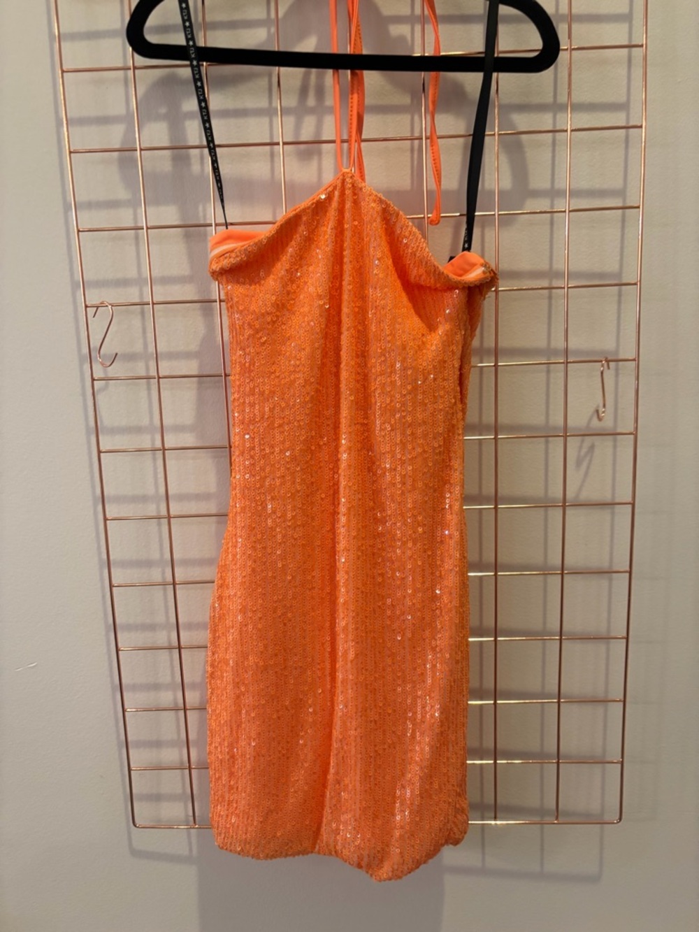 Katie J NYC Orange Sequin Halter Mini Dress